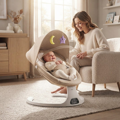 Moka BabySwing – Elektrische Babyschaukel mit 5 Schaukelstufen, Bluetooth-Musik & Timer
