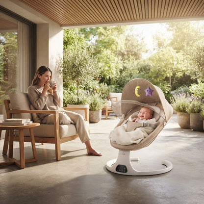 Moka BabySwing – Elektrische Babyschaukel mit 5 Schaukelstufen, Bluetooth-Musik & Timer