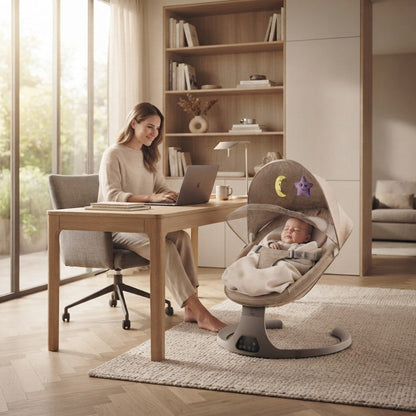 Moka BabySwing – Elektrische Babyschaukel mit 5 Schaukelstufen, Bluetooth-Musik & Timer